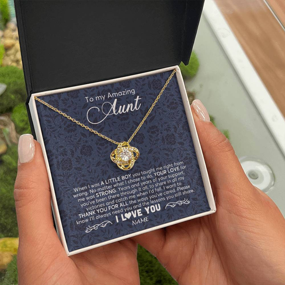 Love Knot Necklace 18K Yellow Gold Finish | 2 | Personalized To My Amazing Aunt Necklace From Nephew When I Was A Little Boy Aunt Birthday Mothers Day Christmas Jewelry Customized Gift Box Message Card | teecentury