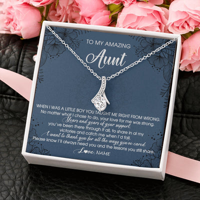 Alluring Beauty Necklace 14K White Gold Finish | 2 | Personalized To My Amazing Aunt Necklace From Nephew You Taught Me Right Mom Birthday Mothers Day Christmas Jewelry Customized Gift Box Message Card | teecentury.myshopify