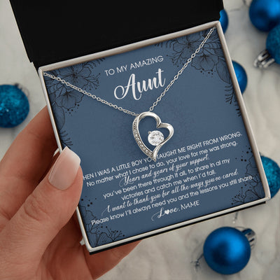 Forever Love Necklace 14K White Gold Finish | 2 | Personalized To My Amazing Aunt Necklace From Nephew You Taught Me Right Mom Birthday Mothers Day Christmas Jewelry Customized Gift Box Message Card | teecentury.myshopify