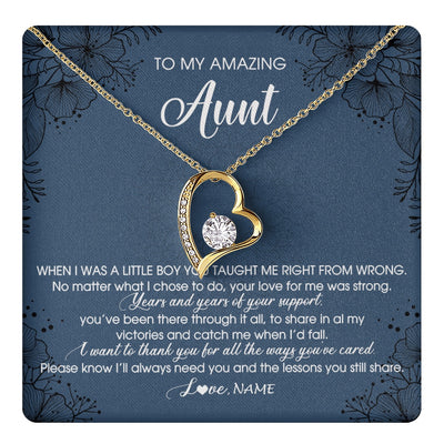 Forever Love Necklace 18K Yellow Gold Finish | 1 | Personalized To My Amazing Aunt Necklace From Nephew You Taught Me Right Mom Birthday Mothers Day Christmas Jewelry Customized Gift Box Message Card | teecentury.myshopify