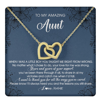 Interlocking Hearts Necklace 18K Yellow Gold Finish | 1 | Personalized To My Amazing Aunt Necklace From Nephew You Taught Me Right Mom Birthday Mothers Day Christmas Jewelry Customized Gift Box Message Card | teecentury.myshopify