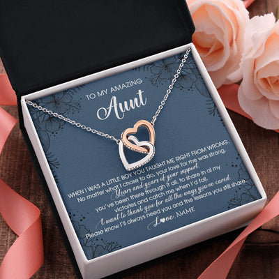 Interlocking Hearts Necklace Stainless Steel & Rose Gold Finish | 2 | Personalized To My Amazing Aunt Necklace From Nephew You Taught Me Right Mom Birthday Mothers Day Christmas Jewelry Customized Gift Box Message Card | teecentury.myshopify