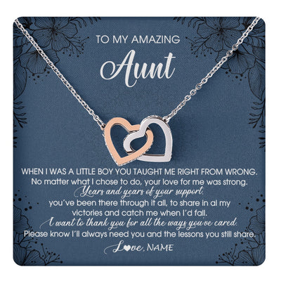 Interlocking Hearts Necklace Stainless Steel & Rose Gold Finish | 1 | Personalized To My Amazing Aunt Necklace From Nephew You Taught Me Right Mom Birthday Mothers Day Christmas Jewelry Customized Gift Box Message Card | teecentury.myshopify
