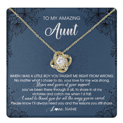 Love Knot Necklace 18K Yellow Gold Finish | 1 | Personalized To My Amazing Aunt Necklace From Nephew You Taught Me Right Mom Birthday Mothers Day Christmas Jewelry Customized Gift Box Message Card | teecentury.myshopify