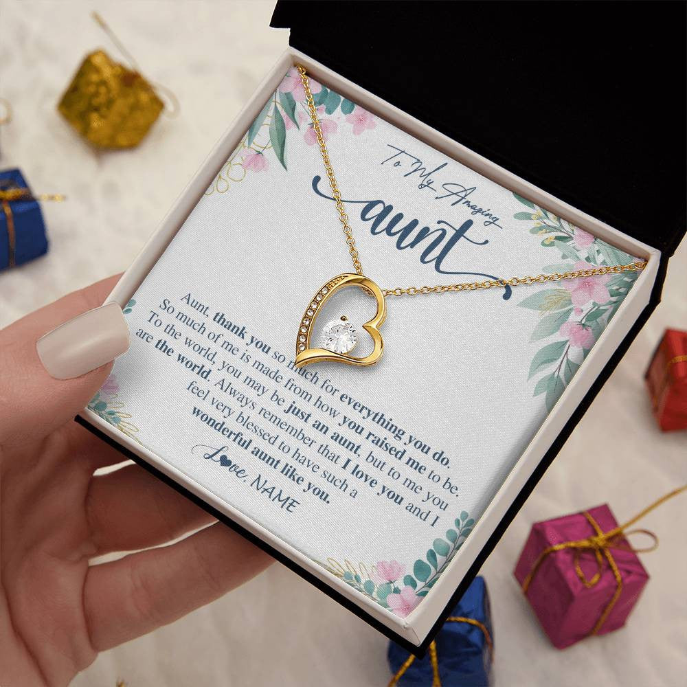 Forever Love Necklace 18K Yellow Gold Finish | 2 | Personalized To My Amazing Aunt Necklace From Niece Nephew Thank You For Everything You Do Aunt Mothers Day Birthday Christmas Customized Gift Box Message Card | teecentury
