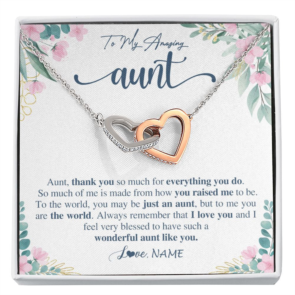 Interlocking Hearts Necklace | Personalized To My Amazing Aunt Necklace From Niece Nephew Thank You For Everything You Do Aunt Mothers Day Birthday Christmas Customized Gift Box Message Card | teecentury