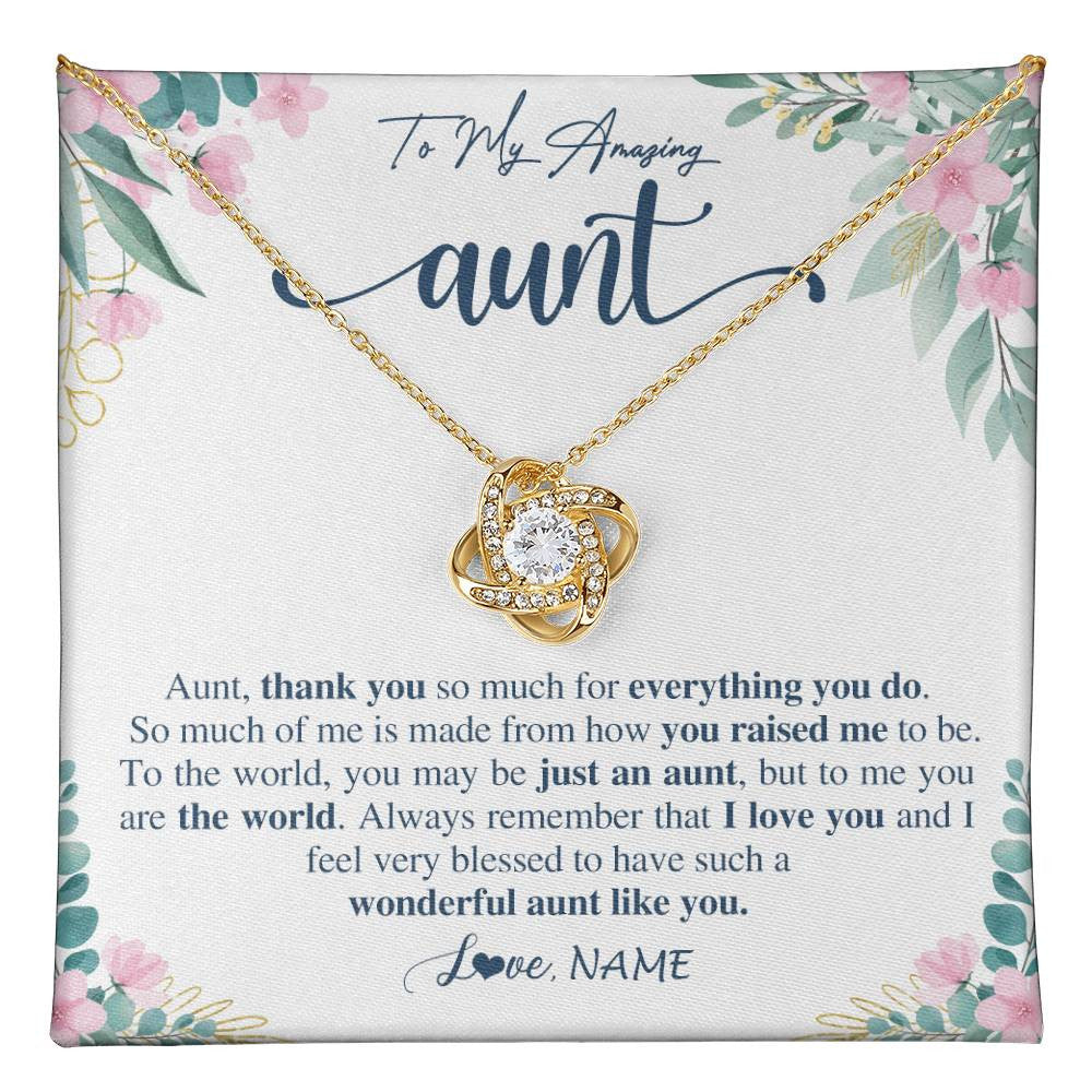 Love Knot Necklace 18K Yellow Gold Finish | 1 | Personalized To My Amazing Aunt Necklace From Niece Nephew Thank You For Everything You Do Aunt Mothers Day Birthday Christmas Customized Gift Box Message Card | teecentury