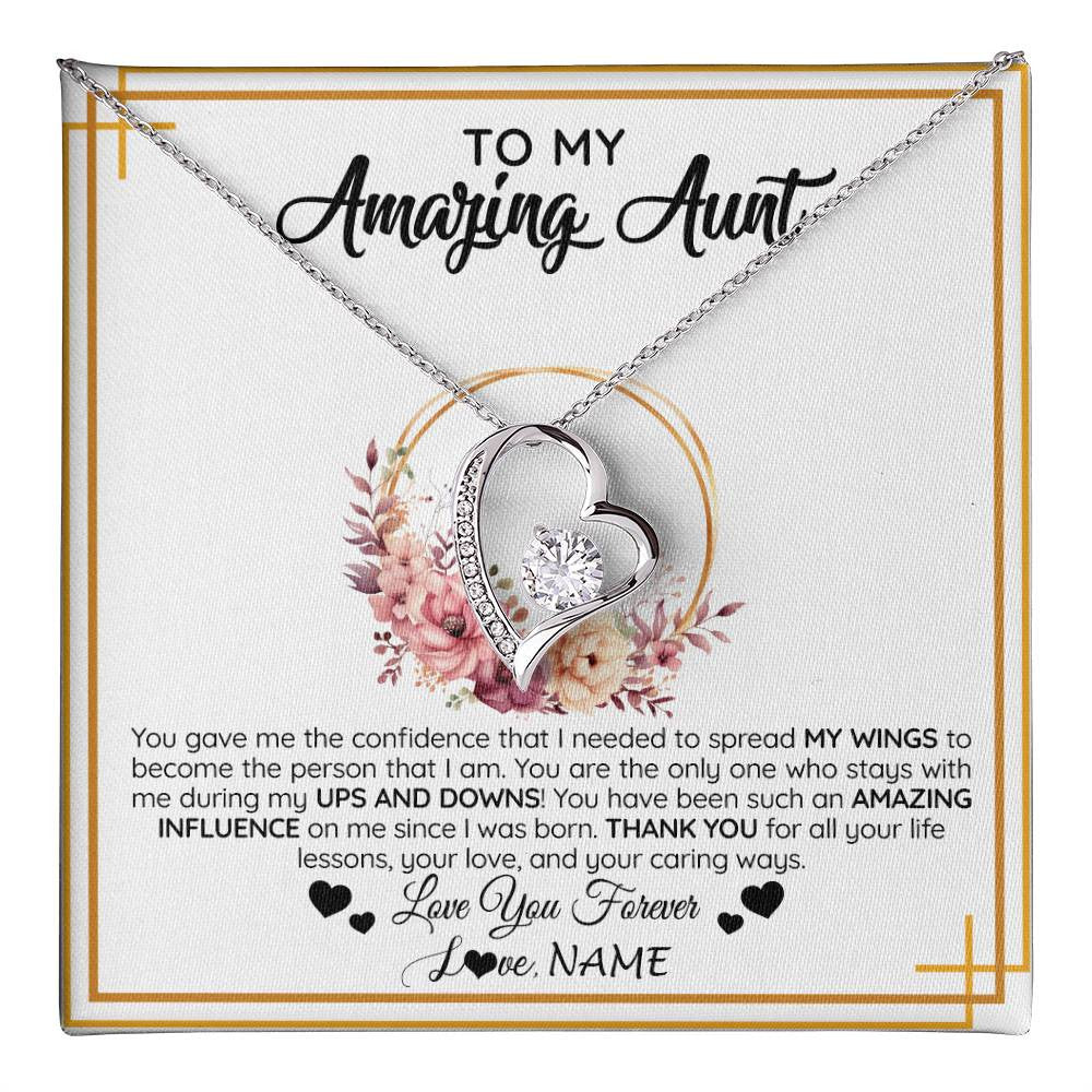 Forever Love Necklace 14K White Gold Finish | 1 | Personalized To My Amazing Aunt Necklace From Niece Nephew You Gave Me The Confidence Aunt Birthday Mothers Day Christmas Customized Gift Box Message Card | teecentury