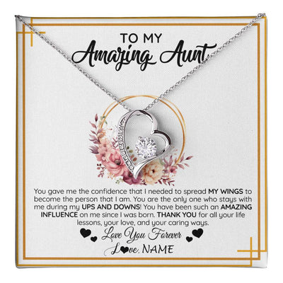 Forever Love Necklace 14K White Gold Finish | 1 | Personalized To My Amazing Aunt Necklace From Niece Nephew You Gave Me The Confidence Aunt Birthday Mothers Day Christmas Customized Gift Box Message Card | teecentury