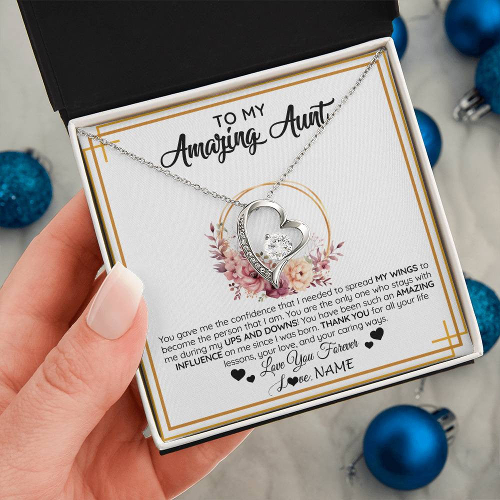 Forever Love Necklace 14K White Gold Finish | 2 | Personalized To My Amazing Aunt Necklace From Niece Nephew You Gave Me The Confidence Aunt Birthday Mothers Day Christmas Customized Gift Box Message Card | teecentury