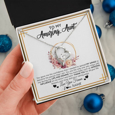 Forever Love Necklace 14K White Gold Finish | 2 | Personalized To My Amazing Aunt Necklace From Niece Nephew You Gave Me The Confidence Aunt Birthday Mothers Day Christmas Customized Gift Box Message Card | teecentury