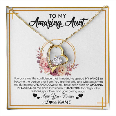 Forever Love Necklace 18K Yellow Gold Finish | 1 | Personalized To My Amazing Aunt Necklace From Niece Nephew You Gave Me The Confidence Aunt Birthday Mothers Day Christmas Customized Gift Box Message Card | teecentury