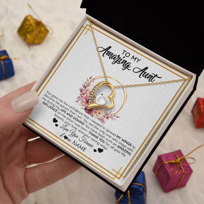 Forever Love Necklace 18K Yellow Gold Finish | 2 | Personalized To My Amazing Aunt Necklace From Niece Nephew You Gave Me The Confidence Aunt Birthday Mothers Day Christmas Customized Gift Box Message Card | teecentury