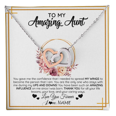 Interlocking Hearts Necklace Stainless Steel & Rose Gold Finish | 1 | Personalized To My Amazing Aunt Necklace From Niece Nephew You Gave Me The Confidence Aunt Birthday Mothers Day Christmas Customized Gift Box Message Card | teecentury