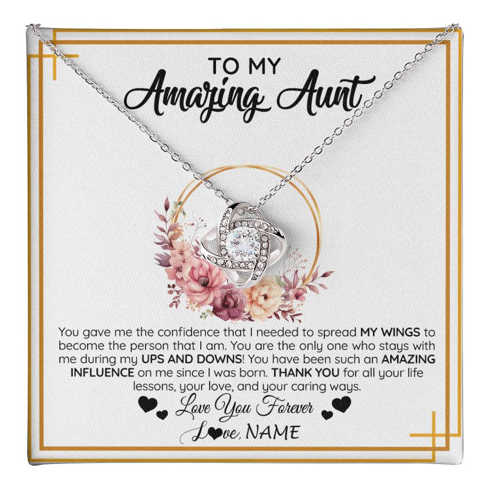 Love Knot Necklace 14K White Gold Finish | 1 | Personalized To My Amazing Aunt Necklace From Niece Nephew You Gave Me The Confidence Aunt Birthday Mothers Day Christmas Customized Gift Box Message Card | teecentury