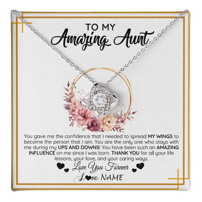 Love Knot Necklace 14K White Gold Finish | 1 | Personalized To My Amazing Aunt Necklace From Niece Nephew You Gave Me The Confidence Aunt Birthday Mothers Day Christmas Customized Gift Box Message Card | teecentury