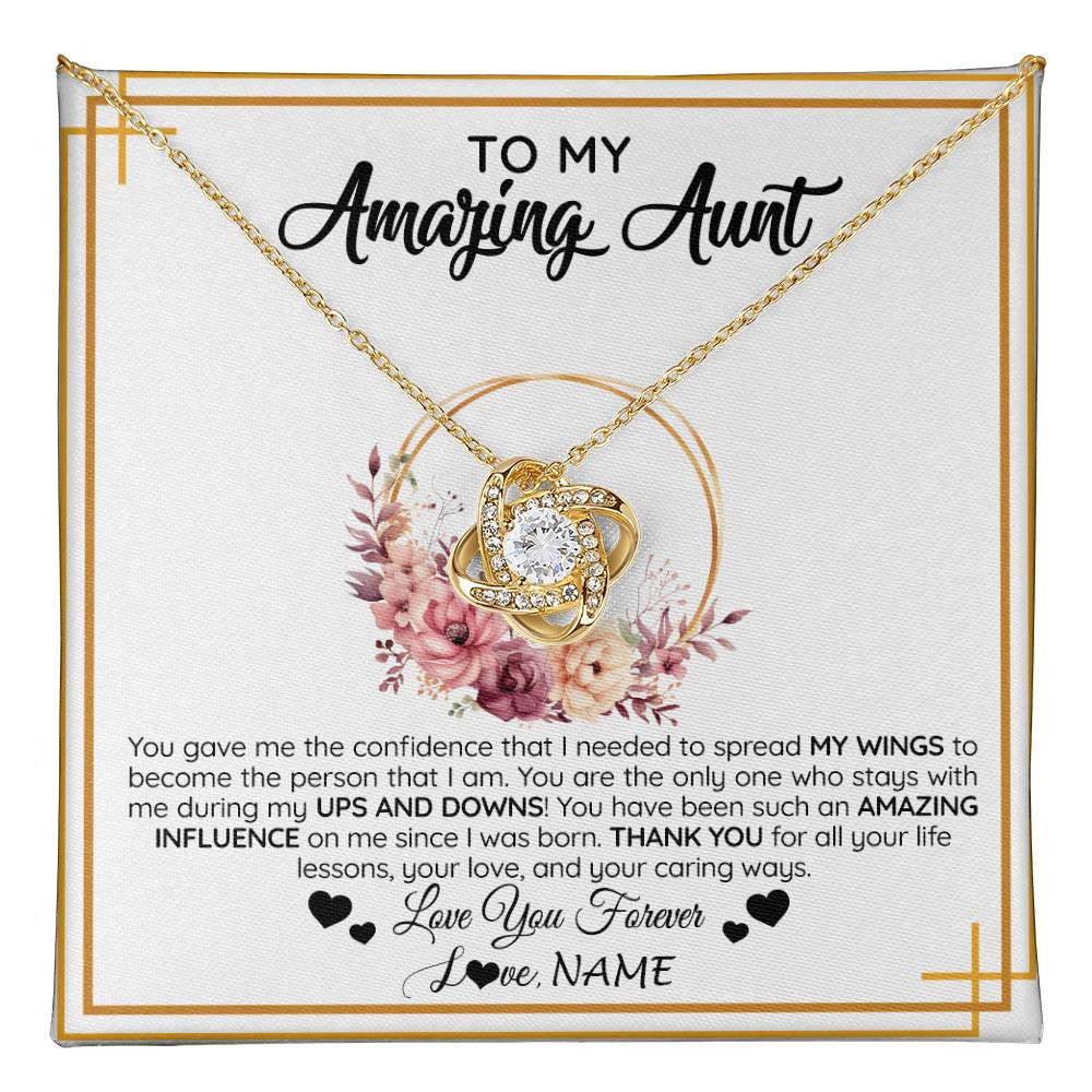 Love Knot Necklace 18K Yellow Gold Finish | 1 | Personalized To My Amazing Aunt Necklace From Niece Nephew You Gave Me The Confidence Aunt Birthday Mothers Day Christmas Customized Gift Box Message Card | teecentury