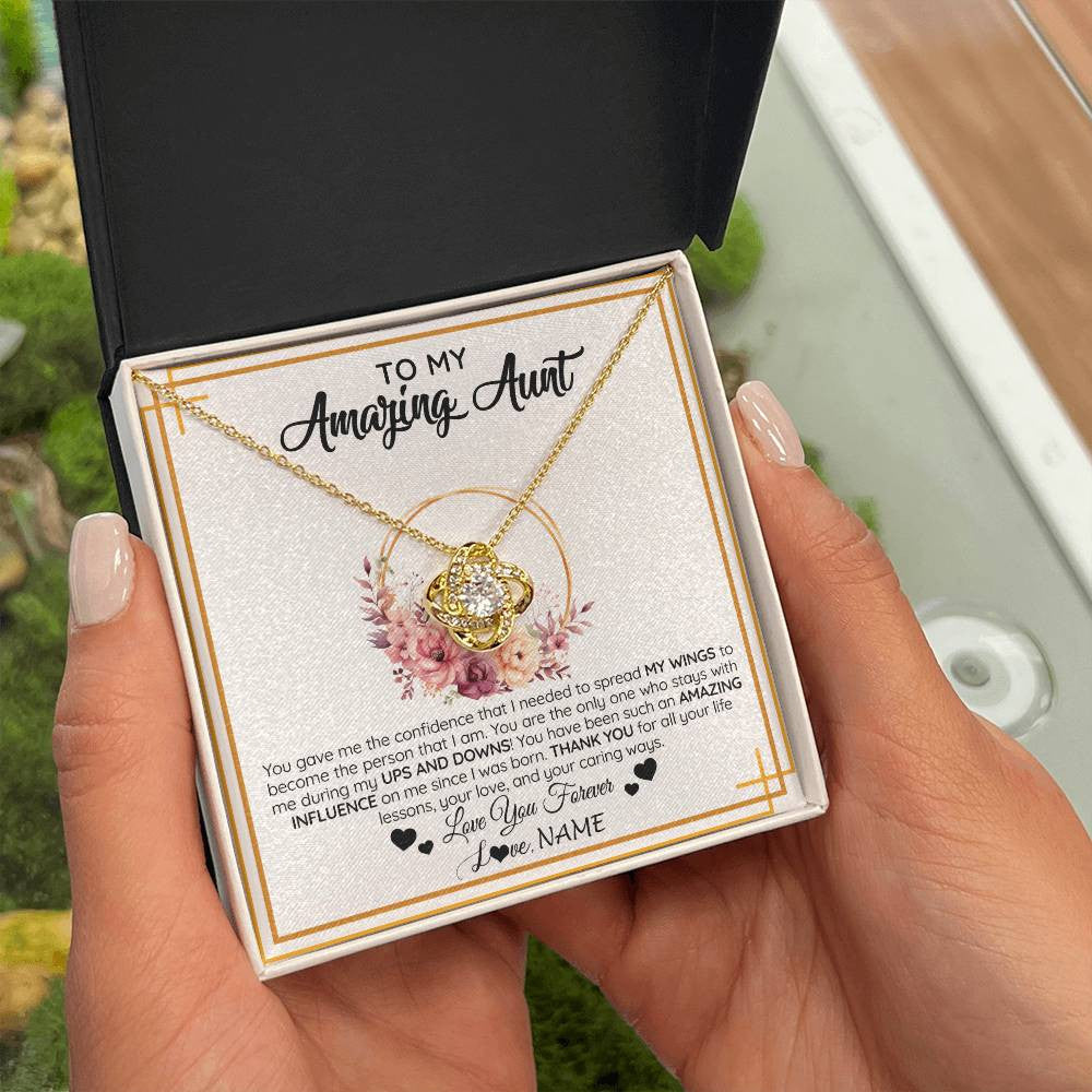 Love Knot Necklace 18K Yellow Gold Finish | 2 | Personalized To My Amazing Aunt Necklace From Niece Nephew You Gave Me The Confidence Aunt Birthday Mothers Day Christmas Customized Gift Box Message Card | teecentury