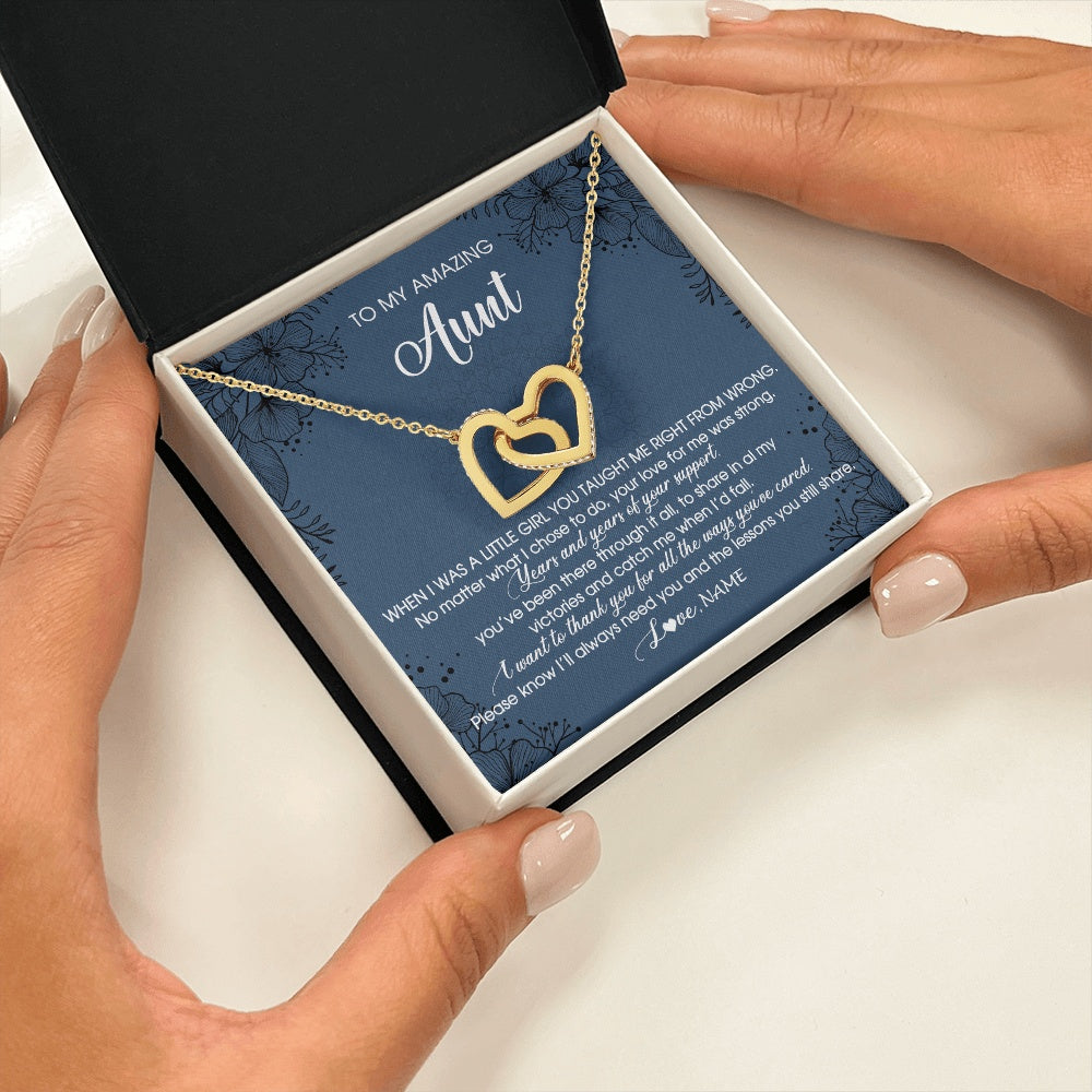 Interlocking Hearts Necklace 18K Yellow Gold Finish | 2 | Personalized To My Amazing Aunt Necklace From Niece Niece You Taught Me Right Mom Birthday Mothers Day Christmas Jewelry Gift Box Message Card | teecentury.myshopify