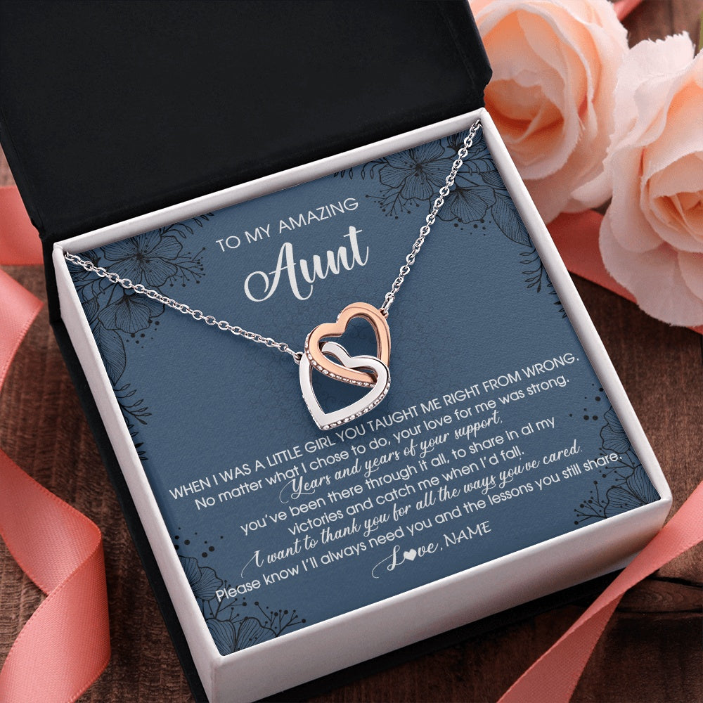 Interlocking Hearts Necklace Stainless Steel & Rose Gold Finish | 2 | Personalized To My Amazing Aunt Necklace From Niece Niece You Taught Me Right Mom Birthday Mothers Day Christmas Jewelry Gift Box Message Card | teecentury.myshopify
