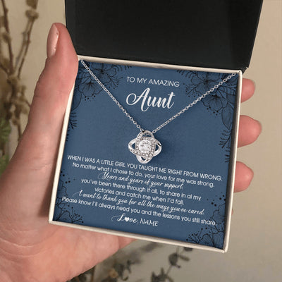 Love Knot Necklace 14K White Gold Finish | 2 | Personalized To My Amazing Aunt Necklace From Niece Niece You Taught Me Right Mom Birthday Mothers Day Christmas Jewelry Gift Box Message Card | teecentury.myshopify