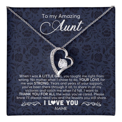 Forever Love Necklace 14K White Gold Finish | 1 | Personalized To My Amazing Aunt Necklace From Niece When I Was A Little Girl Aunt Birthday Mothers Day Christmas Jewelry Customized Gift Box Message Card | teecentury