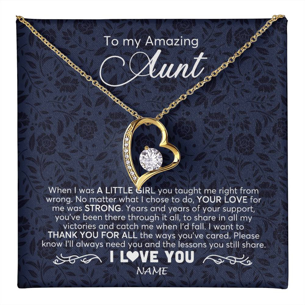 Forever Love Necklace 18K Yellow Gold Finish | 1 | Personalized To My Amazing Aunt Necklace From Niece When I Was A Little Girl Aunt Birthday Mothers Day Christmas Jewelry Customized Gift Box Message Card | teecentury
