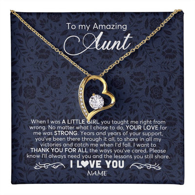 Forever Love Necklace 18K Yellow Gold Finish | 1 | Personalized To My Amazing Aunt Necklace From Niece When I Was A Little Girl Aunt Birthday Mothers Day Christmas Jewelry Customized Gift Box Message Card | teecentury
