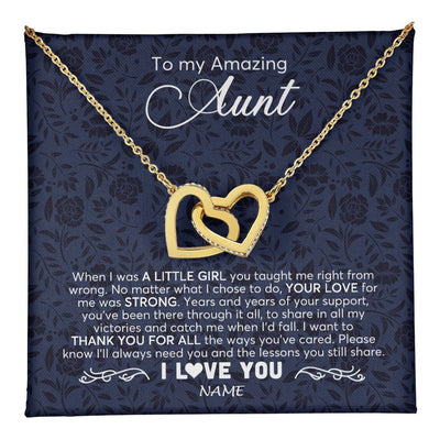Interlocking Hearts Necklace 18K Yellow Gold Finish | 1 | Personalized To My Amazing Aunt Necklace From Niece When I Was A Little Girl Aunt Birthday Mothers Day Christmas Jewelry Customized Gift Box Message Card | teecentury