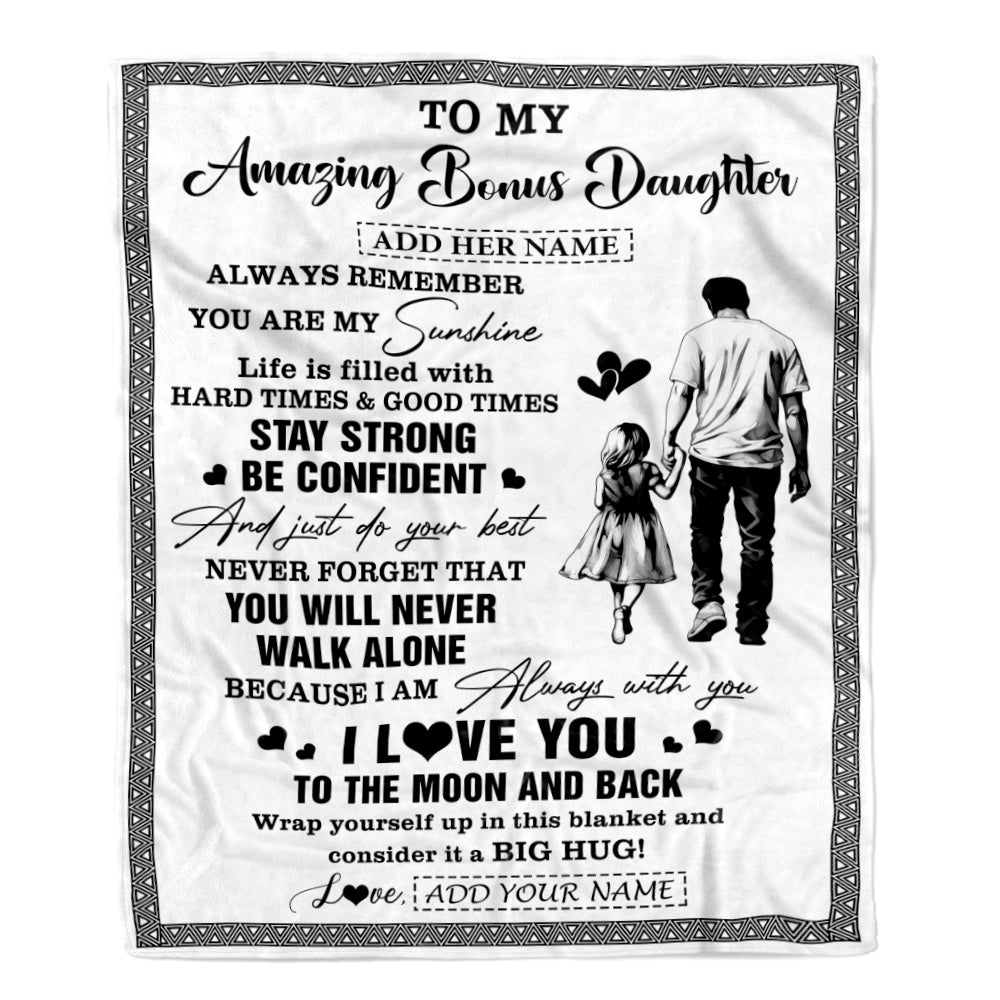 Personalized To My Amazing Bonus Daughter Blanket From Bonus Dad Stepdad Man It A Big Hug Stepdaughter Birthday Gifts Christmas Customized Fleece Blanket | teecentury