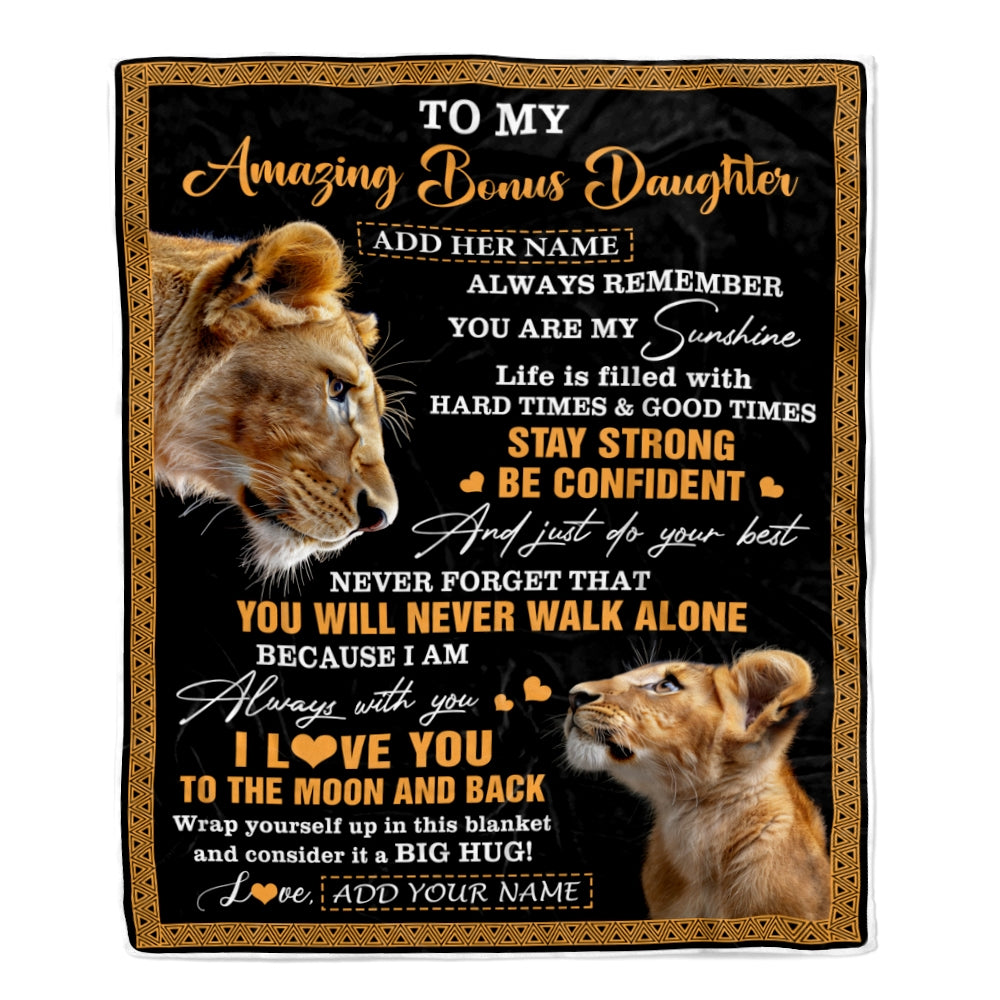 Personalized To My Amazing Bonus Daughter Blanket From Bonus Mom Stepmom Lion It A Big Hug Stepdaughter Birthday Gifts Christmas Customized Fleece Blanket | teecentury