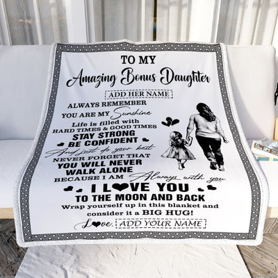 Personalized To My Amazing Bonus Daughter Blanket From Bonus Mom Stepmom Woman It A Big Hug Stepdaughter Birthday Gifts Christmas Customized Fleece Blanket | teecentury