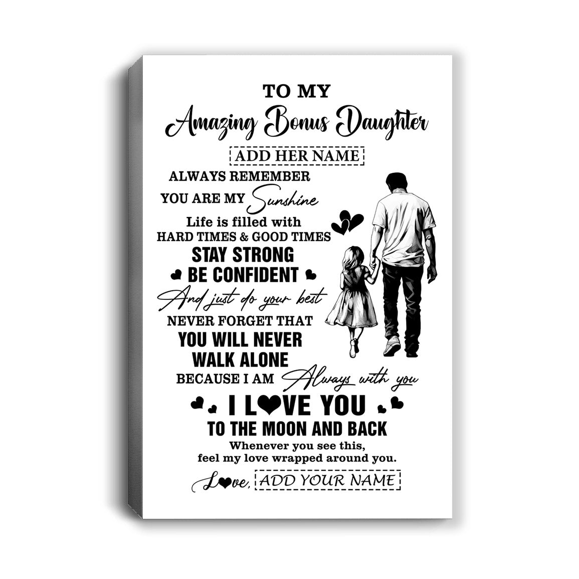 Personalized To My Amazing Bonus Daughter Canvas From Bonus Dad Stepdad Man It A Big Hug Stepdaughter Birthday Gifts Christmas Custom Wall Art Framed Canvas | teecentury