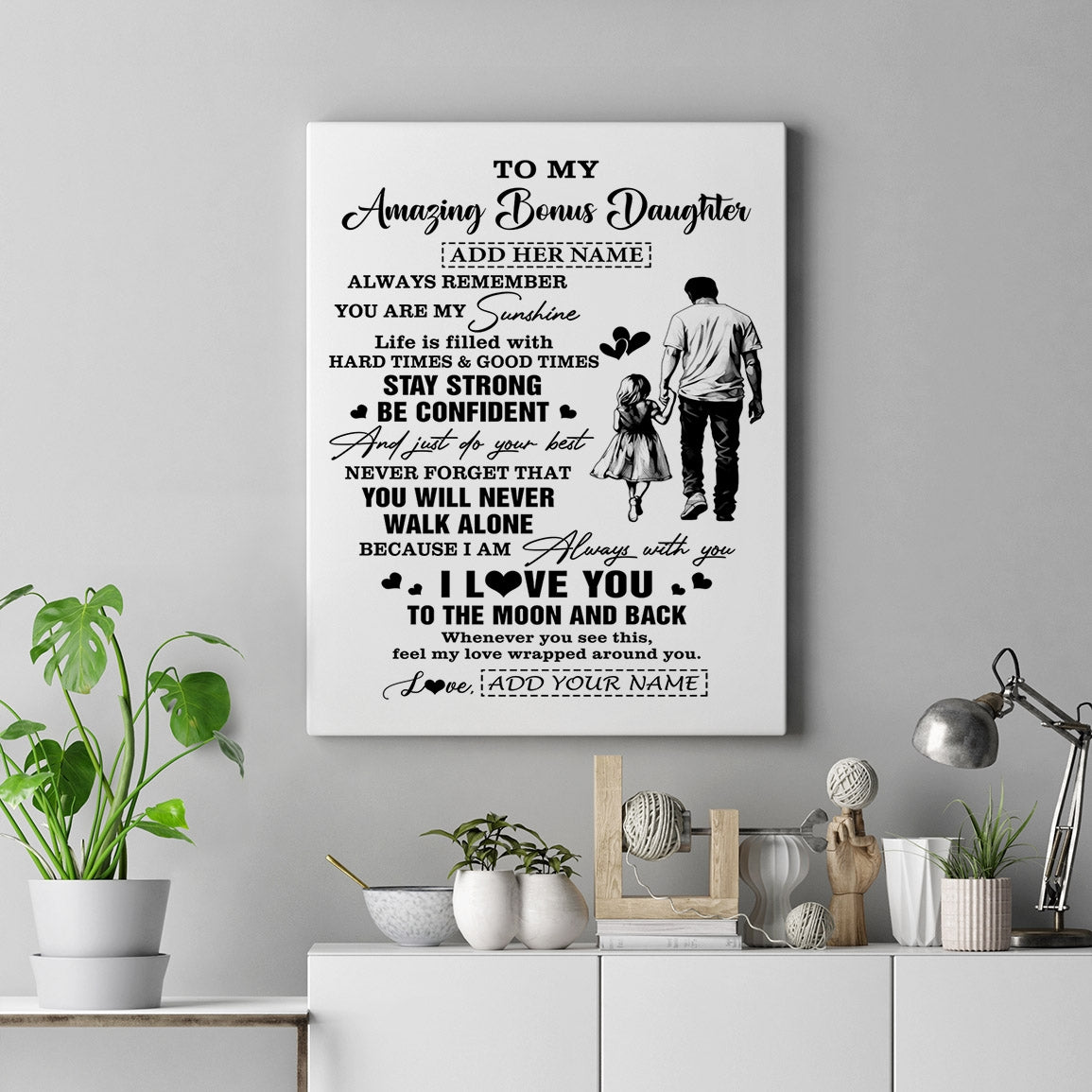 Personalized To My Amazing Bonus Daughter Canvas From Bonus Dad Stepdad Man It A Big Hug Stepdaughter Birthday Gifts Christmas Custom Wall Art Framed Canvas | teecentury