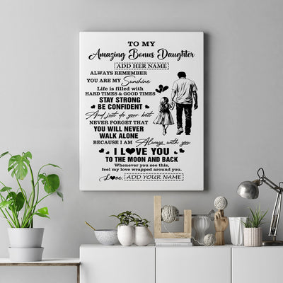 Personalized To My Amazing Bonus Daughter Canvas From Bonus Dad Stepdad Man It A Big Hug Stepdaughter Birthday Gifts Christmas Custom Wall Art Framed Canvas | teecentury