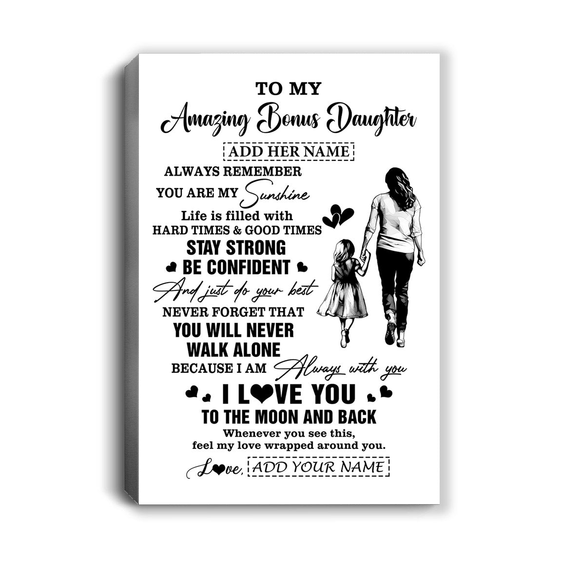 Personalized To My Amazing Bonus Daughter Canvas From Bonus Mom Stepmom Woman It A Big Hug Stepdaughter Birthday Gifts Christmas Custom Wall Art Framed Canvas | teecentury