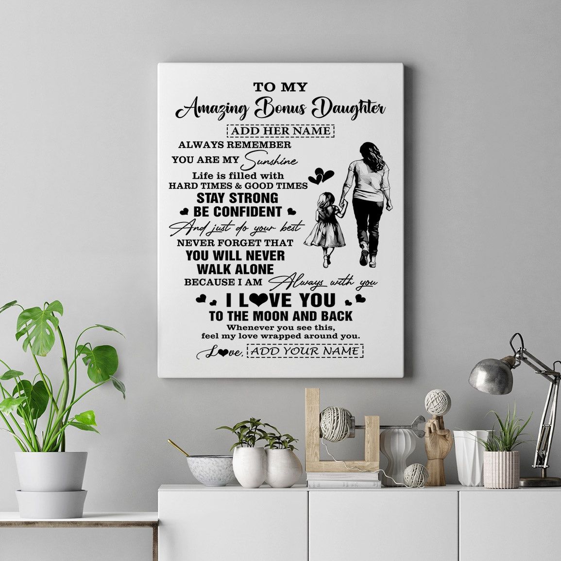 Personalized To My Amazing Bonus Daughter Canvas From Bonus Mom Stepmom Woman It A Big Hug Stepdaughter Birthday Gifts Christmas Custom Wall Art Framed Canvas | teecentury