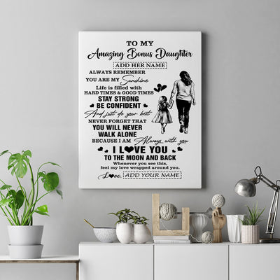 Personalized To My Amazing Bonus Daughter Canvas From Bonus Mom Stepmom Woman It A Big Hug Stepdaughter Birthday Gifts Christmas Custom Wall Art Framed Canvas | teecentury
