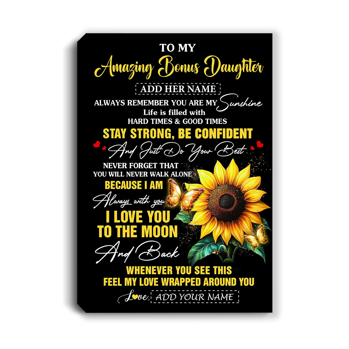 Personalized To My Amazing Bonus Daughter Canvas From Stepmom Stepdad Sunflower It A Big Hug Stepdaughter Birthday Gifts Graduation Christmas Custom Art Framed Canvas | teecentury