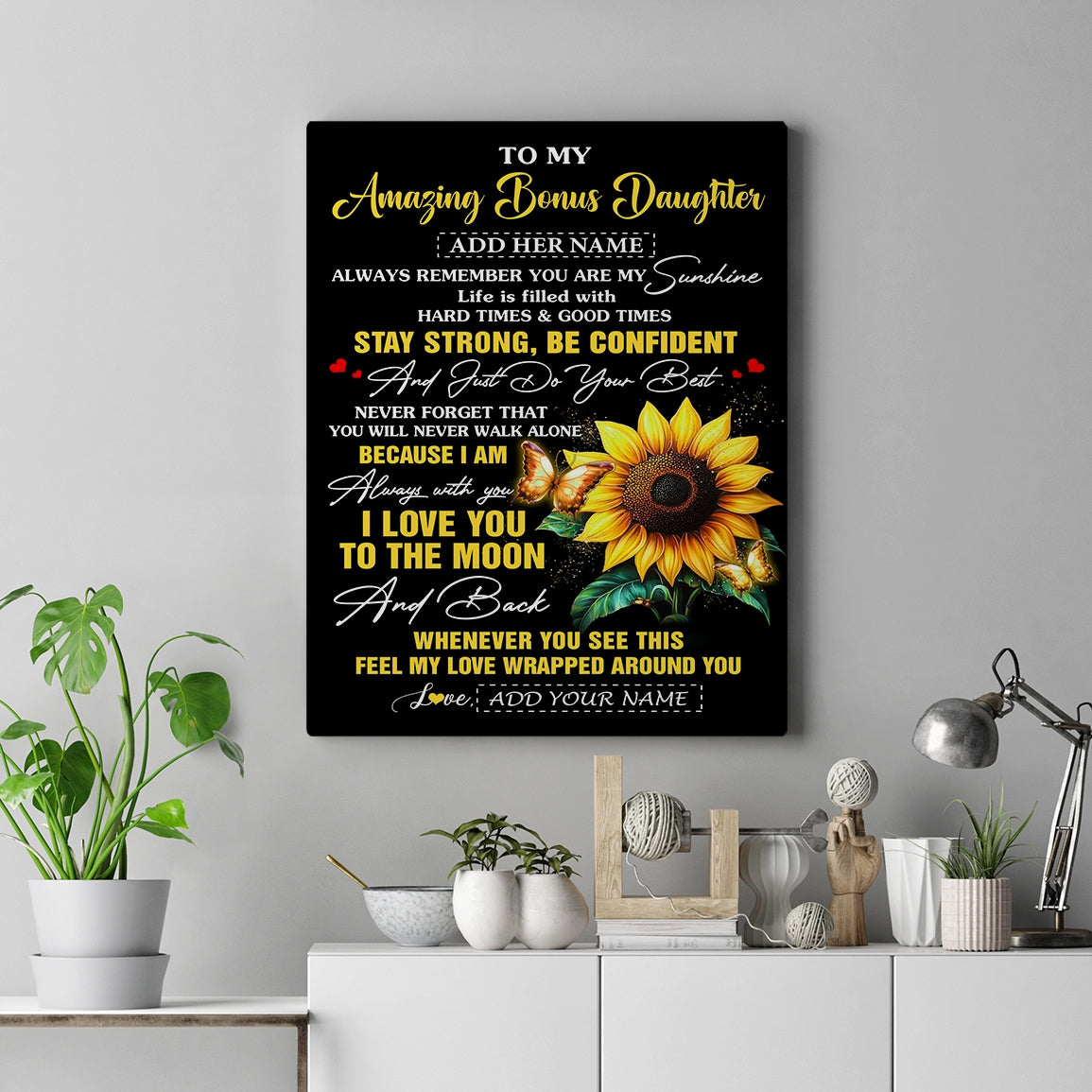 Personalized To My Amazing Bonus Daughter Canvas From Stepmom Stepdad Sunflower It A Big Hug Stepdaughter Birthday Gifts Graduation Christmas Custom Art Framed Canvas | teecentury
