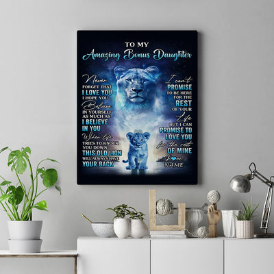 Personalized To My Amazing Bonus Daughter Canvas From Stepmother Lion Never Forget I Love You Stepdaughter Birthday Gifts Christmas Custom Wall Art Print Framed Canvas | teecentury