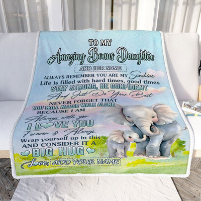 Personalized To My Amazing Bonus Daughter Elephant Blanket From Stepmother Dad My Sunshine Stepdaughter Birthday Gifts Christmas Customized Fleece Blanket | teecentury