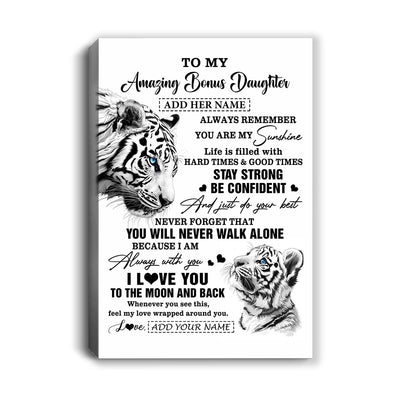 Personalized To My Amazing Bonus Daughter Gifts Canvas From Stepmom Stepdad White Tiger It A Big Hug Stepdaughter Birthday Gifts Christmas Custom Wall Art Framed Canvas | teecentury
