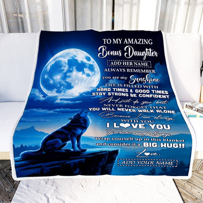 Personalized To My Amazing Bonus Daughter Gifts From Step Mom Blanket Wolf My Sunshine Gifts For Stepdaughter Birthday Graduation Christmas Fleece Blanket | teecentury