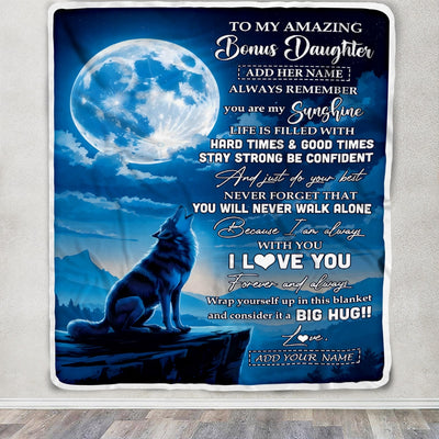 Personalized To My Amazing Bonus Daughter Gifts From Step Mom Blanket Wolf My Sunshine Gifts For Stepdaughter Birthday Graduation Christmas Fleece Blanket | teecentury