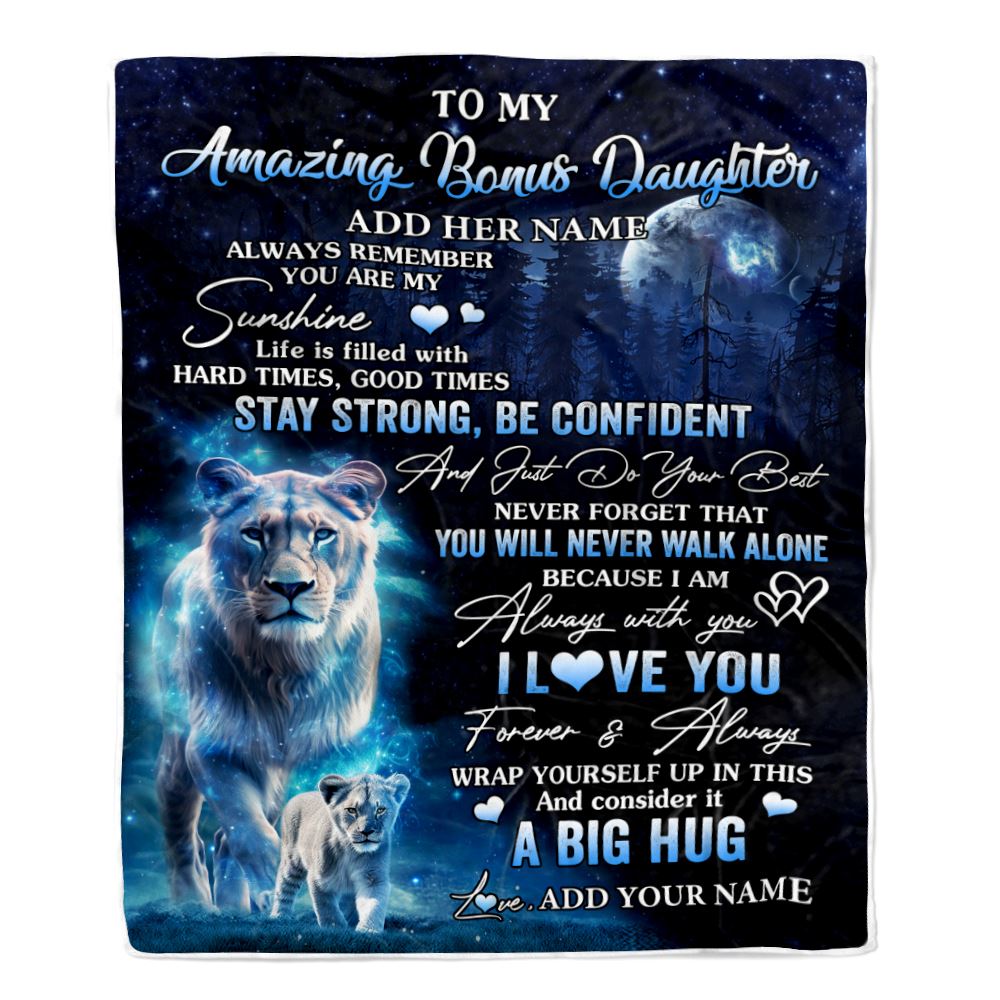 Personalized To My Amazing Bonus Daughter Lion Blanket From Stepmother My Sunshine Stepdaughter Birthday Gifts Christmas Customized Fleece Throw Blanket | teecentury