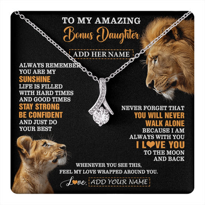Alluring Beauty Necklace 14K White Gold Finish | 1 | Personalized To My Amazing Bonus Daughter Necklace From Bonus Dad Stepdad Lion It A Big Hug Stepdaughter Birthday Gifts Christmas Custom Gift Box Message Card | https://teecentury.