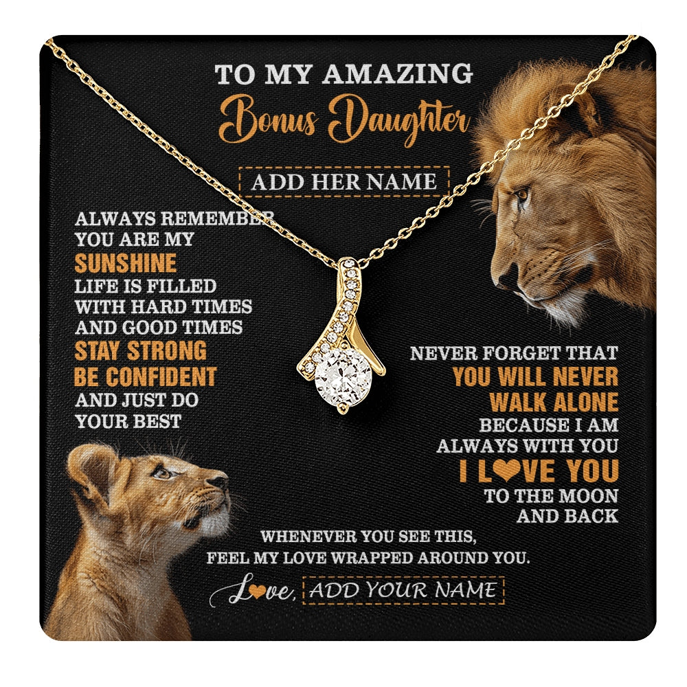 Alluring Beauty Necklace 18K Yellow Gold Finish | 1 | Personalized To My Amazing Bonus Daughter Necklace From Bonus Dad Stepdad Lion It A Big Hug Stepdaughter Birthday Gifts Christmas Custom Gift Box Message Card | https://teecentury.