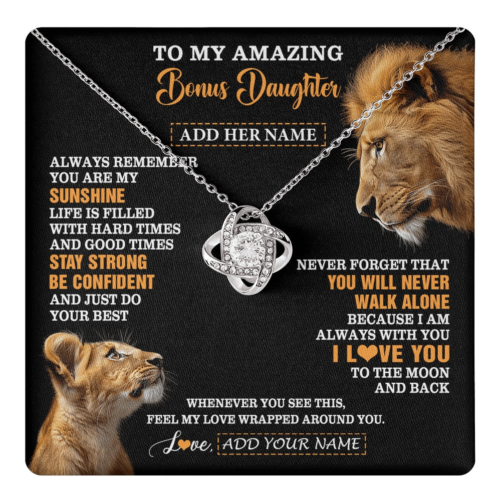 Love Knot Necklace 14K White Gold Finish | 1 | Personalized To My Amazing Bonus Daughter Necklace From Bonus Dad Stepdad Lion It A Big Hug Stepdaughter Birthday Gifts Christmas Custom Gift Box Message Card | https://teecentury.