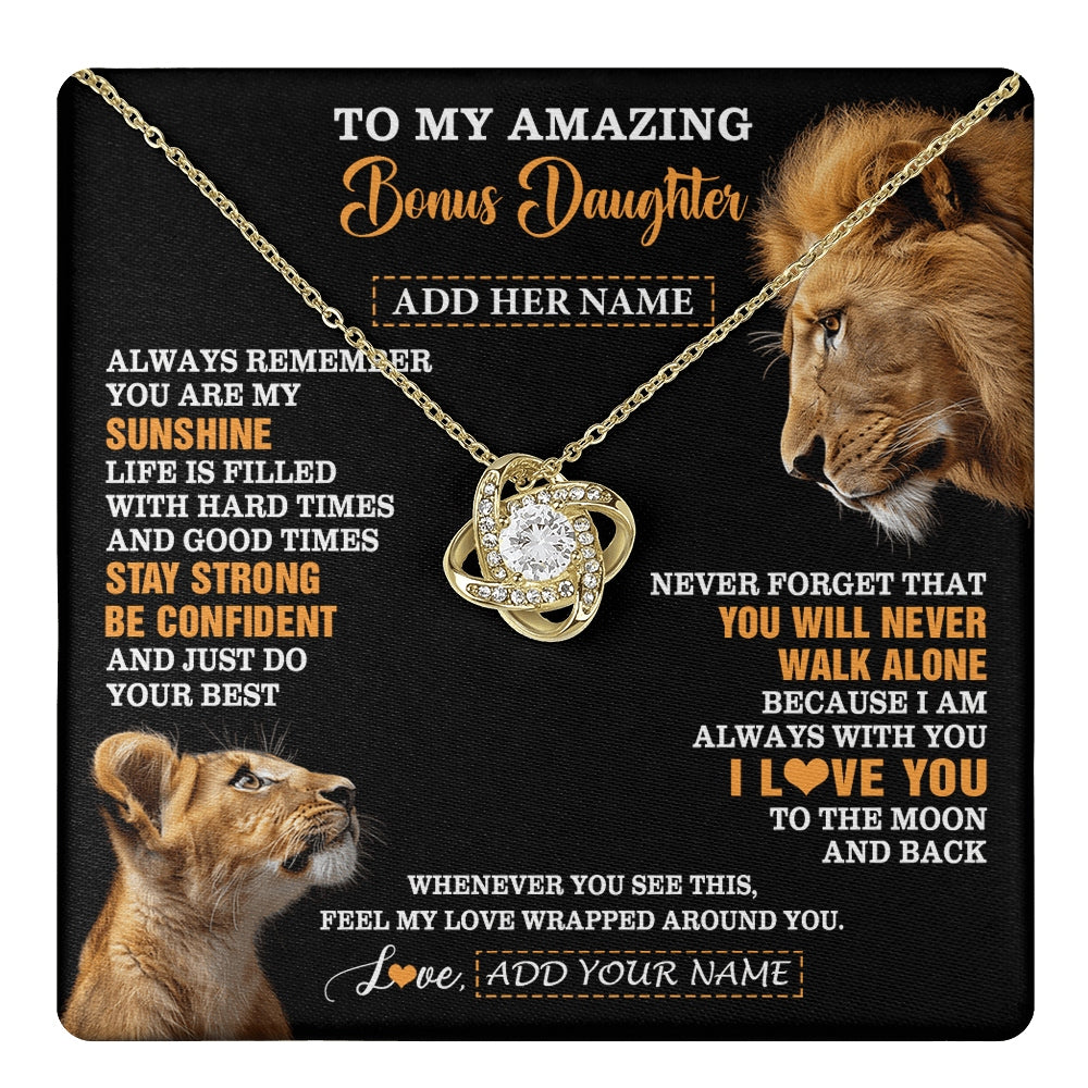 Love Knot Necklace 18K Yellow Gold Finish | 1 | Personalized To My Amazing Bonus Daughter Necklace From Bonus Dad Stepdad Lion It A Big Hug Stepdaughter Birthday Gifts Christmas Custom Gift Box Message Card | https://teecentury.